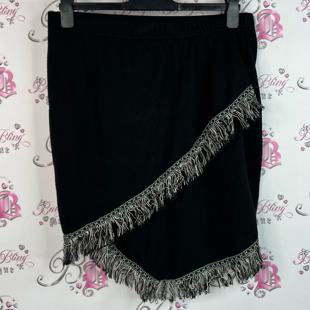 Wrangler skirt fringe tassles detail blue Black Asymmetrical Skirt with Fringe